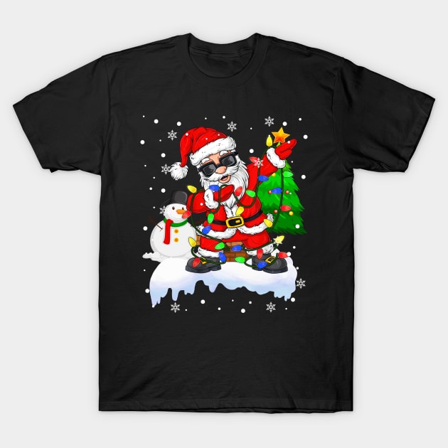 Funny Christmas Lights Dabbing Santa Snowman Xmas Dab Dance Santa T-Shirt by springins